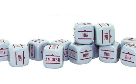 Bolt Action  Orders Dice Grey with Red Writing (12)